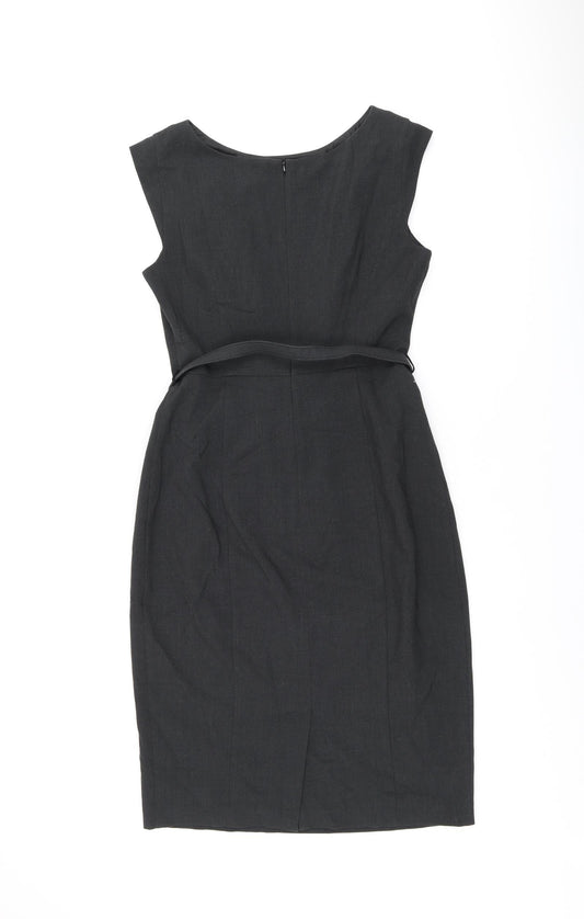 Marks and Spencer Womens Grey Polyester Ball Gown Size 12 Boat Neck Zip - Belted