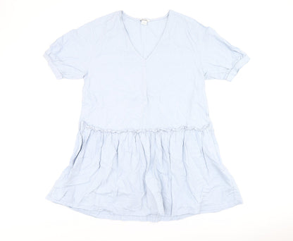 Monki Womens Blue Cotton Shift Size S V-Neck Pullover