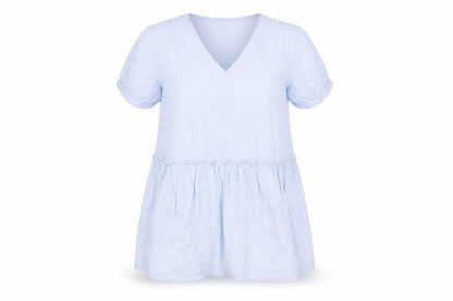 Monki Womens Blue Cotton Shift Size S V-Neck Pullover