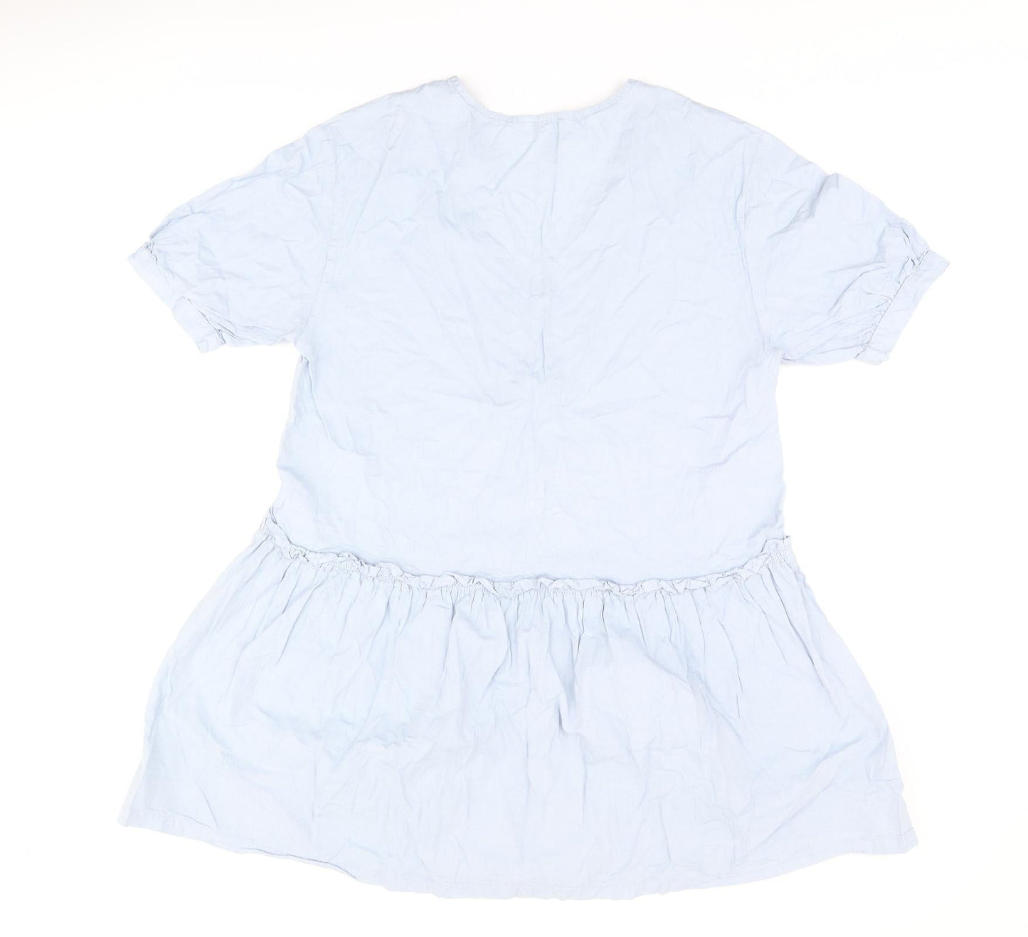 Monki Womens Blue Cotton Shift Size S V-Neck Pullover