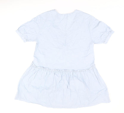 Monki Womens Blue Cotton Shift Size S V-Neck Pullover