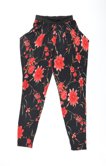 Justbeyou Womens Black Floral Polyester Bloomer Trousers Size S L29 in Regular