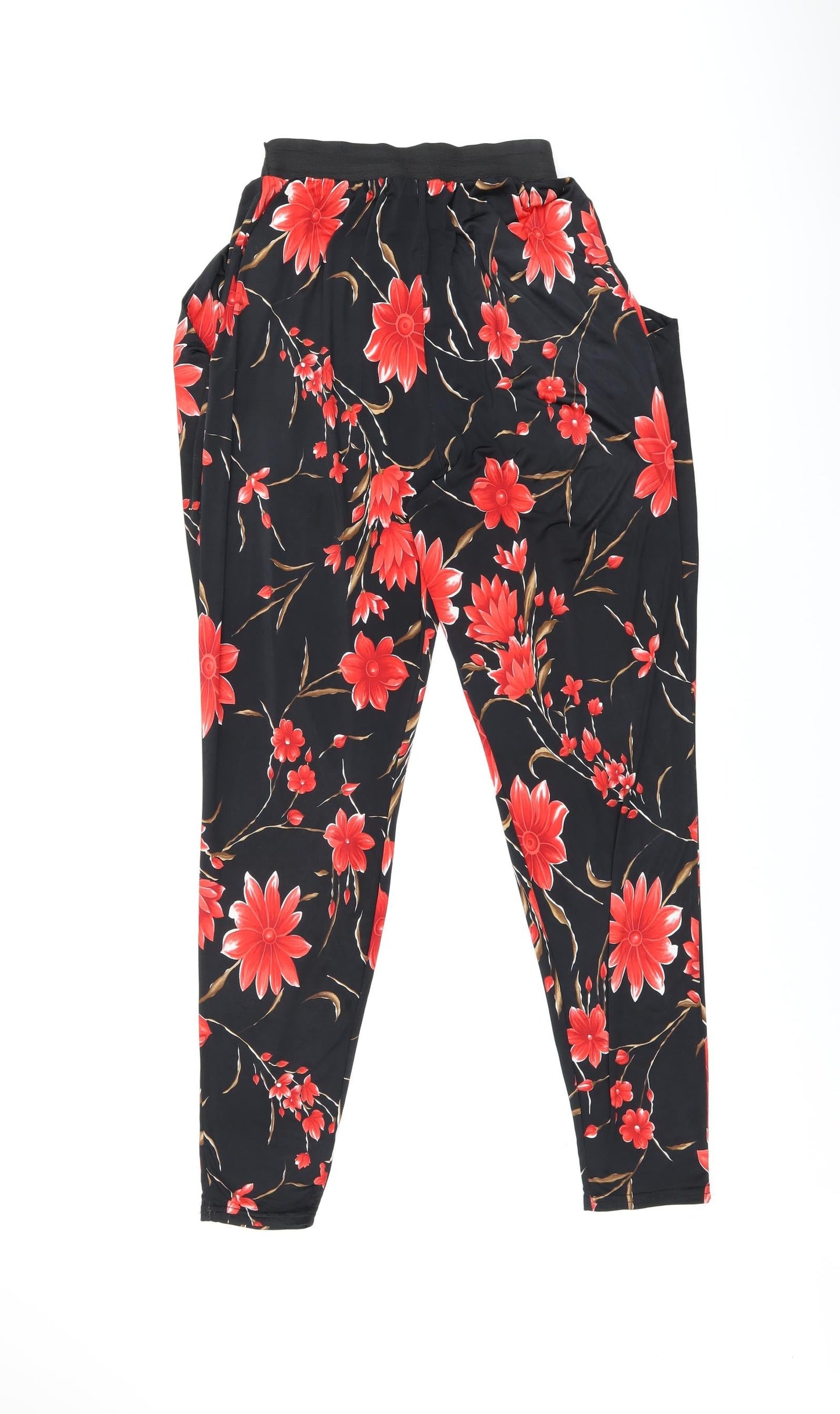Justbeyou Womens Black Floral Polyester Bloomer Trousers Size S L29 in Regular