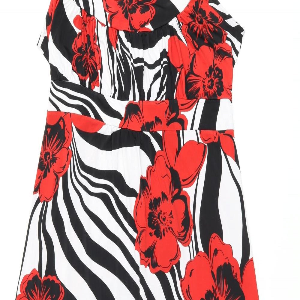 Nouvelle Womens White Floral Polyester A-Line Size 14 Scoop Neck Pullover - Zebra Print