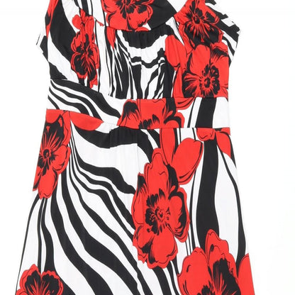Nouvelle Womens White Floral Polyester A-Line Size 14 Scoop Neck Pullover - Zebra Print