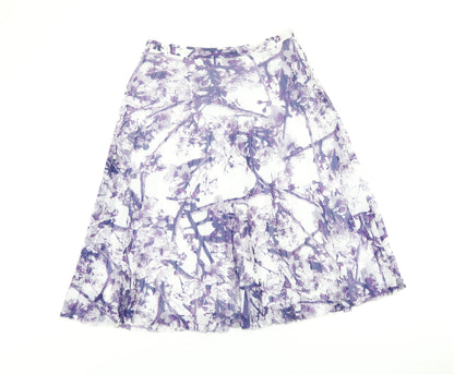 Marks and Spencer Womens White Floral Polyester Swing Skirt Size 10 Zip
