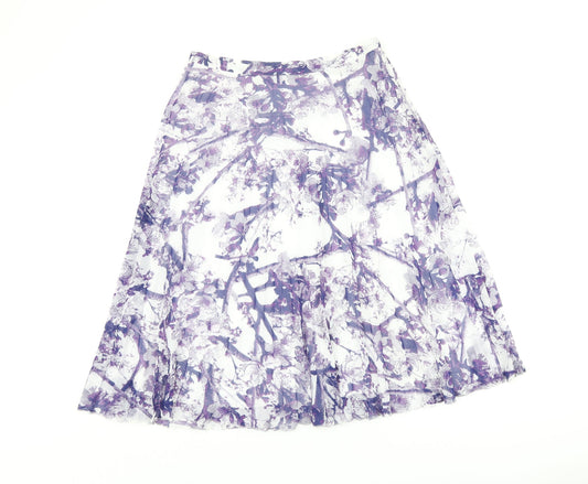 Marks and Spencer Womens White Floral Polyester Swing Skirt Size 10 Zip