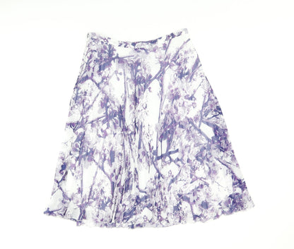 Marks and Spencer Womens White Floral Polyester Swing Skirt Size 10 Zip