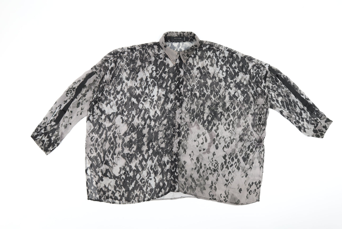 Womens UK Size 8 Religion Grey Basic Button-Up
