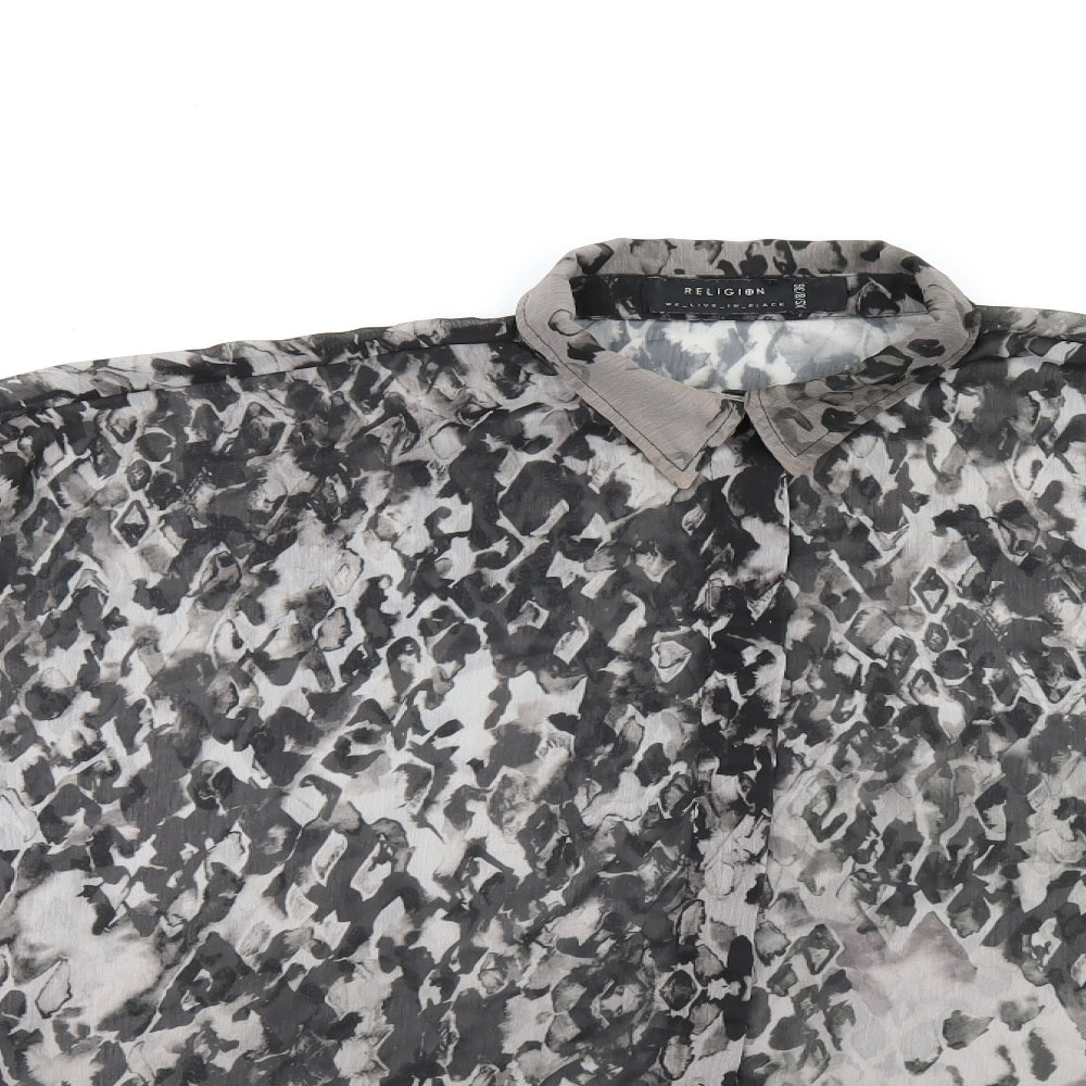Womens UK Size 8 Religion Grey Basic Button-Up
