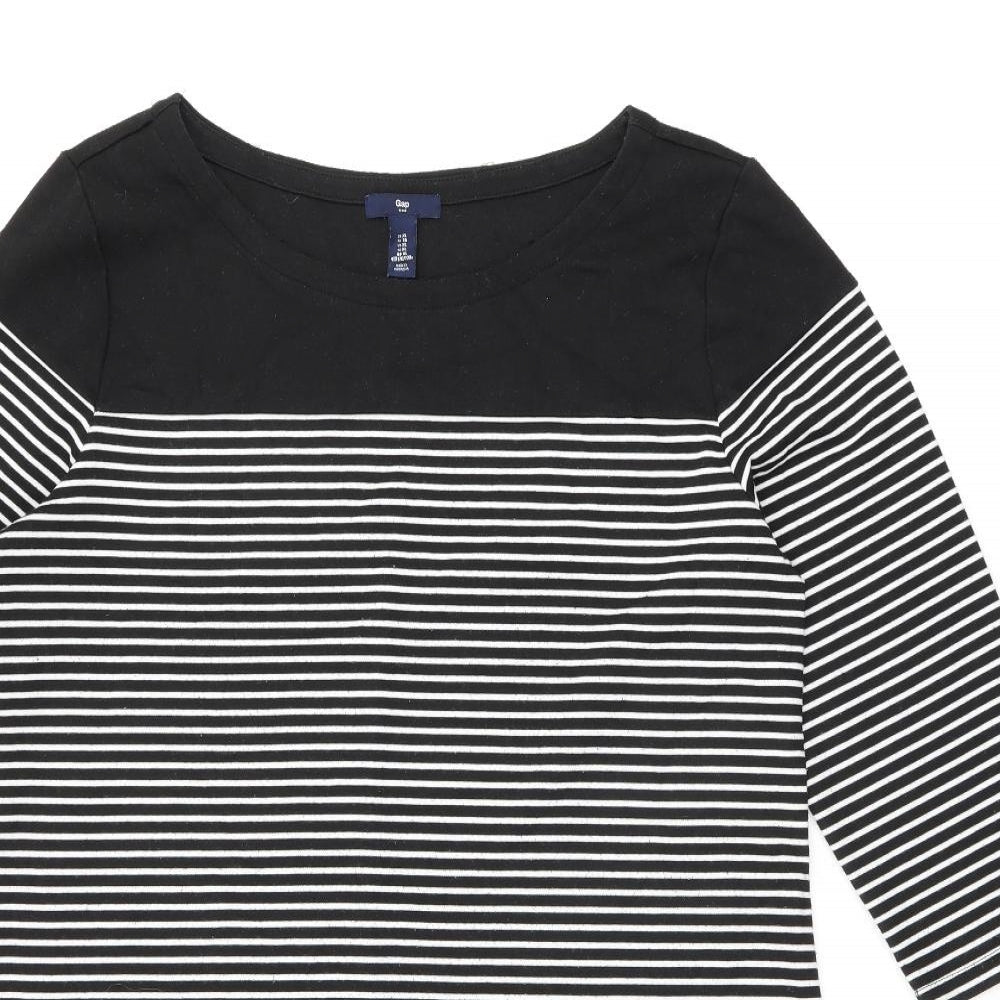 Gap Womens Black Striped Polyester Shift Size XL Boat Neck Pullover