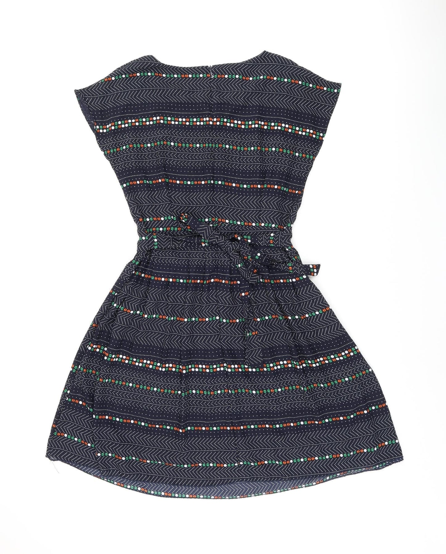 Instant Vintage Womens Blue Geometric Polyester Skater Dress One Size Boat Neck Zip