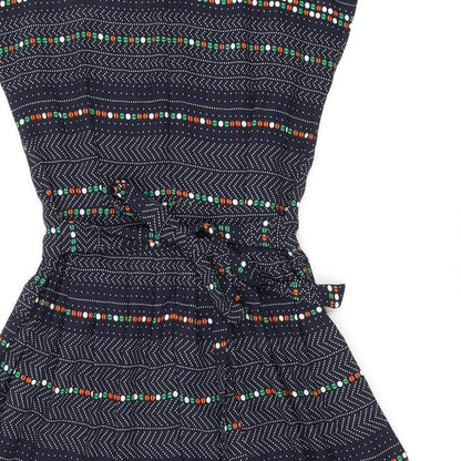 Instant Vintage Womens Blue Geometric Polyester Skater Dress One Size Boat Neck Zip