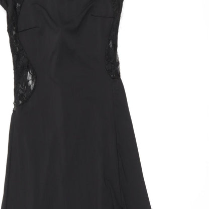Balu Oke Womens Black Polyester A-Line Size M Boat Neck Zip