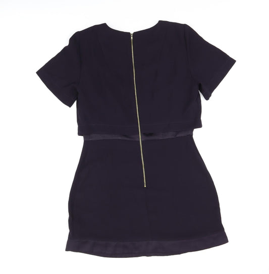 Topshop Womens Purple Polyester Shift Size 12 Round Neck Zip