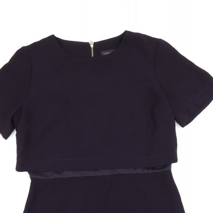 Topshop Womens Purple Polyester Shift Size 12 Round Neck Zip