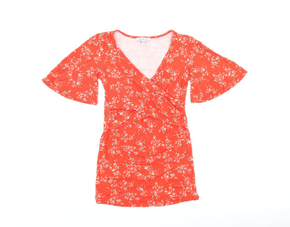 Envie de Fraise Womens Red Floral Polyester Basic T-Shirt Size 6 V-Neck - Size 6/8