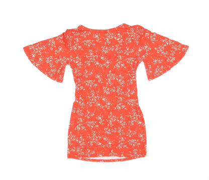 Envie de Fraise Womens Red Floral Polyester Basic T-Shirt Size 6 V-Neck - Size 6/8