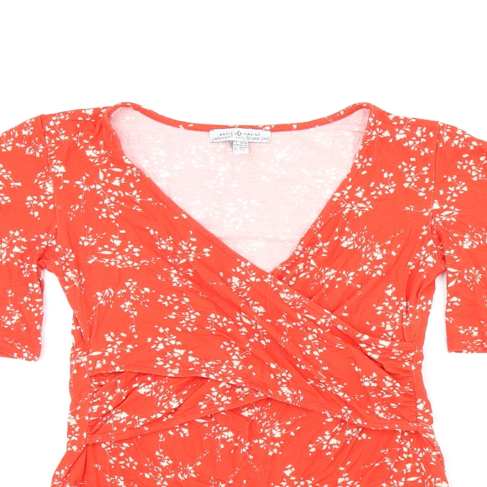 Envie de Fraise Womens Red Floral Polyester Basic T-Shirt Size 6 V-Neck - Size 6/8