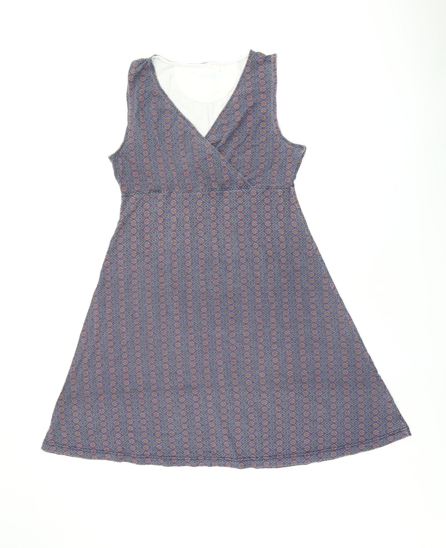 Ayacucho Womens Blue Geometric Viscose A-Line Size L V-Neck Pullover
