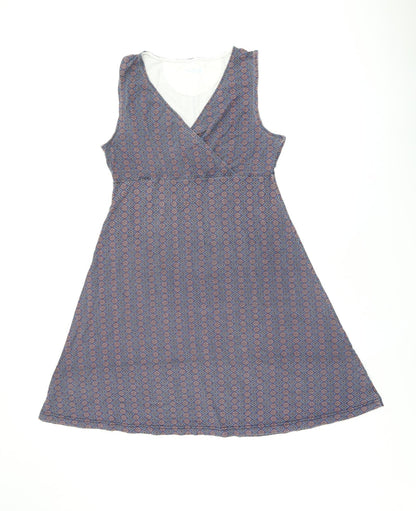 Ayacucho Womens Blue Geometric Viscose A-Line Size L V-Neck Pullover
