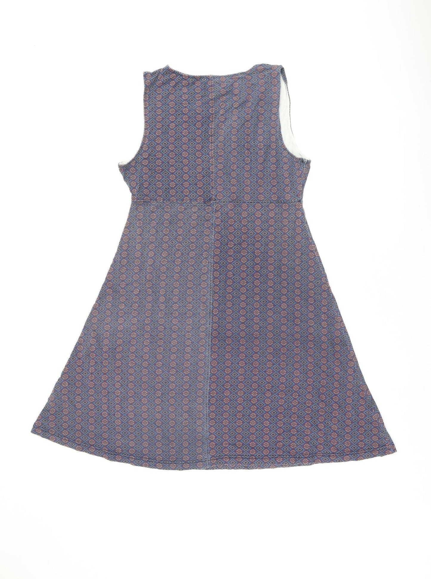 Ayacucho Womens Blue Geometric Viscose A-Line Size L V-Neck Pullover