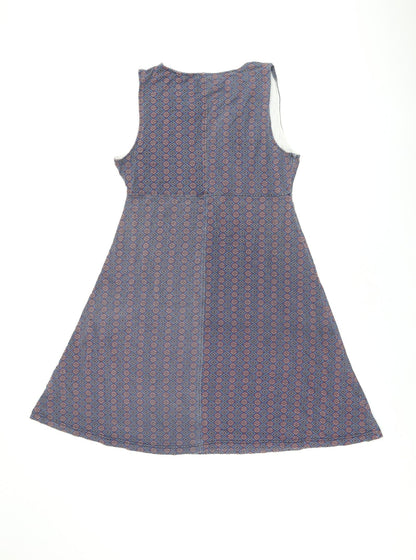 Ayacucho Womens Blue Geometric Viscose A-Line Size L V-Neck Pullover