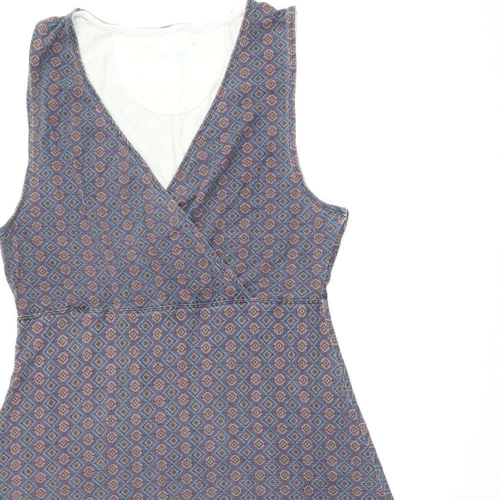 Ayacucho Womens Blue Geometric Viscose A-Line Size L V-Neck Pullover