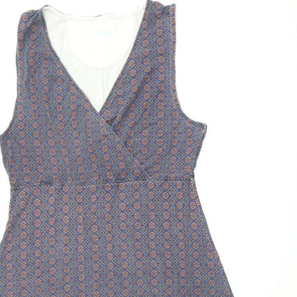 Ayacucho Womens Blue Geometric Viscose A-Line Size L V-Neck Pullover