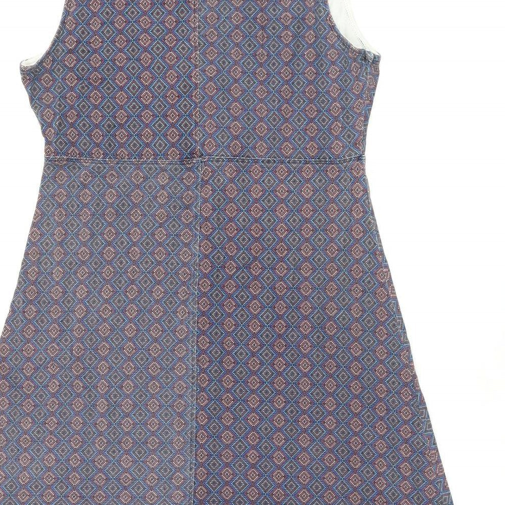 Ayacucho Womens Blue Geometric Viscose A-Line Size L V-Neck Pullover