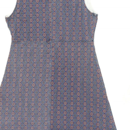 Ayacucho Womens Blue Geometric Viscose A-Line Size L V-Neck Pullover