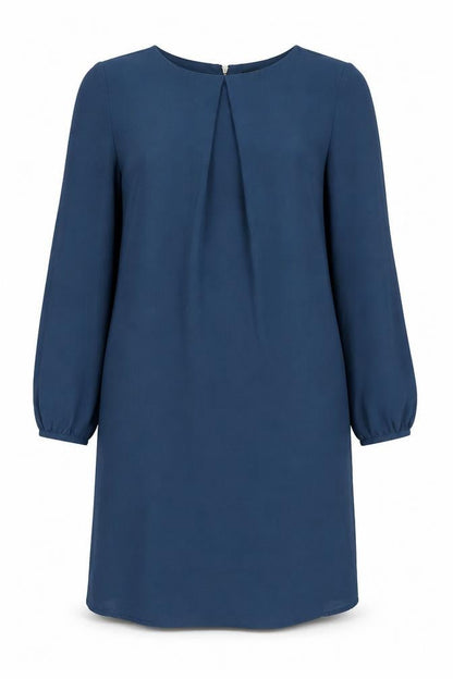H&M Womens Blue Polyester Shift Size 6 Boat Neck Zip