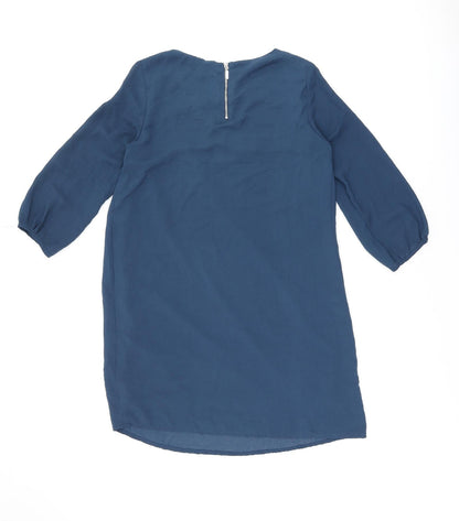 H&M Womens Blue Polyester Shift Size 6 Boat Neck Zip