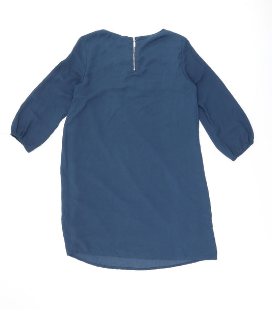 H&M Womens Blue Polyester Shift Size 6 Boat Neck Zip