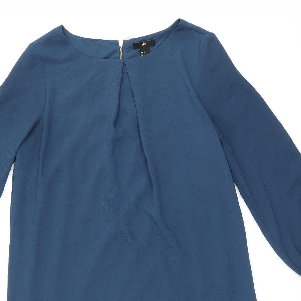 H&M Womens Blue Polyester Shift Size 6 Boat Neck Zip