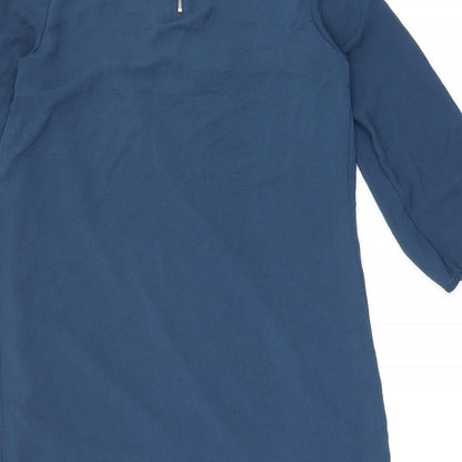 H&M Womens Blue Polyester Shift Size 6 Boat Neck Zip