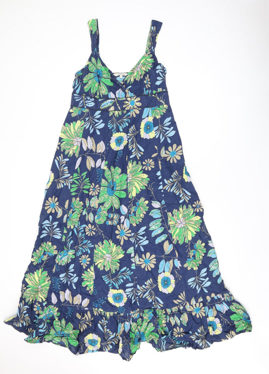 Debenhams Womens Black Floral Polyester A-Line Size 12 V-Neck Zip