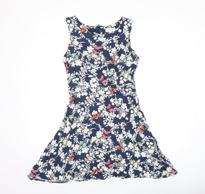 Apricot Womens Blue Floral Viscose Sheath Size 10 Boat Neck Zip - Butterfly Print