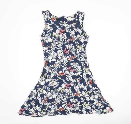 Apricot Womens Blue Floral Viscose Sheath Size 10 Boat Neck Zip - Butterfly Print