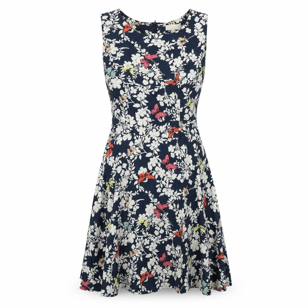 Apricot Womens Blue Floral Viscose Sheath Size 10 Boat Neck Zip - Butterfly Print