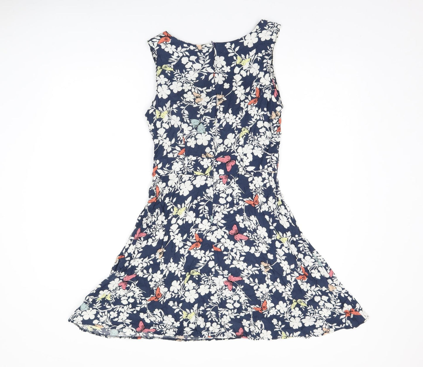 Apricot Womens Blue Floral Viscose Sheath Size 10 Boat Neck Zip - Butterfly Print
