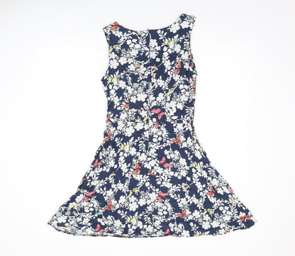 Apricot Womens Blue Floral Viscose Sheath Size 10 Boat Neck Zip - Butterfly Print