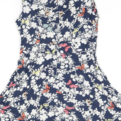 Apricot Womens Blue Floral Viscose Sheath Size 10 Boat Neck Zip - Butterfly Print