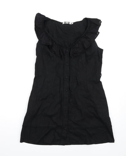 New Look Womens Black Cotton A-Line Size 14 Round Neck Button