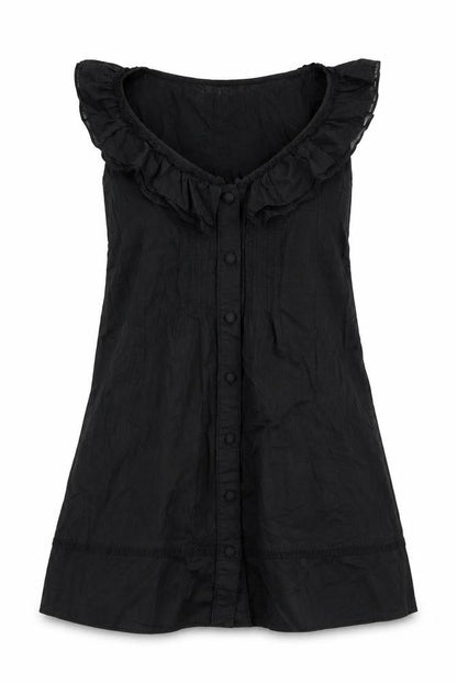 New Look Womens Black Cotton A-Line Size 14 Round Neck Button