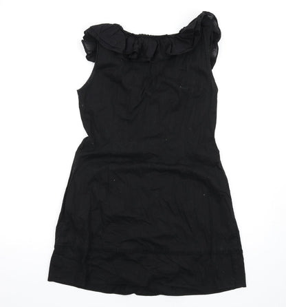 New Look Womens Black Cotton A-Line Size 14 Round Neck Button