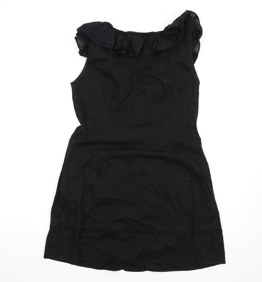 New Look Womens Black Cotton A-Line Size 14 Round Neck Button