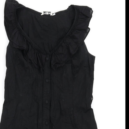 New Look Womens Black Cotton A-Line Size 14 Round Neck Button