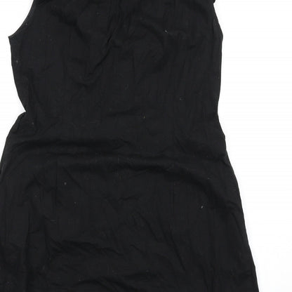 New Look Womens Black Cotton A-Line Size 14 Round Neck Button