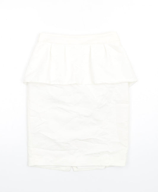 Mango Womens White Polyester Straight & Pencil Skirt Size 8 Zip - Peplum
